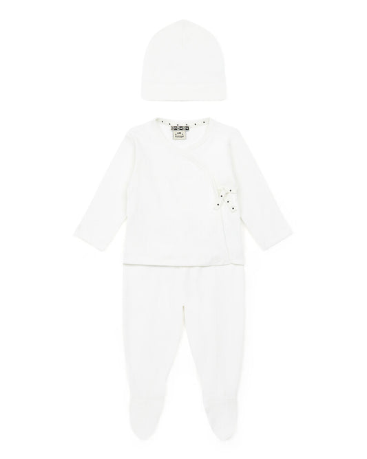 White Ribbed 3pc Set w/ Star Ties - Bonton