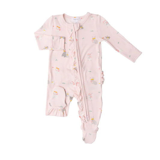 Bunny/pink 2 way zipper footie/ 0-3m